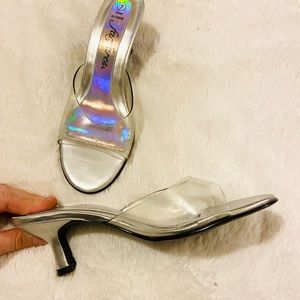 Vintage iridescent rainbow silver heels homecoming